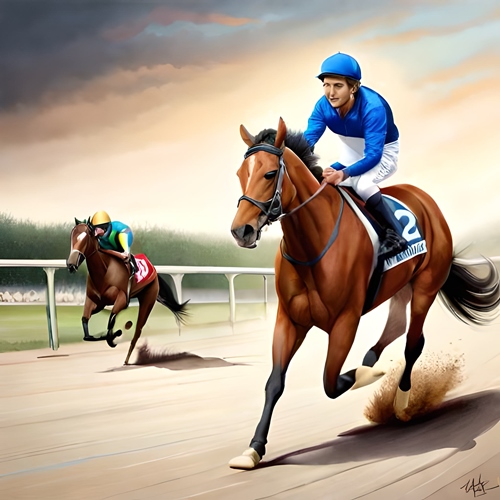 Dos caballos corriendo en un hipódromo