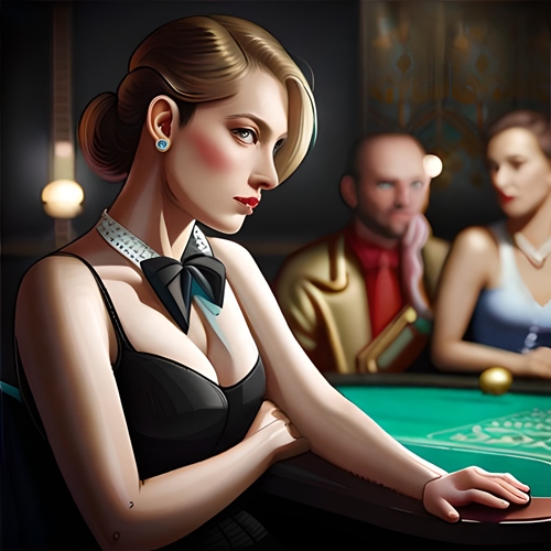 Una crupier frente a una mesa de juegos