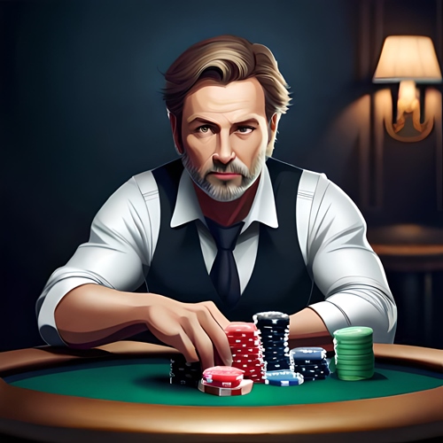 Un jugador de póker frente a una mesa con sus fichas
